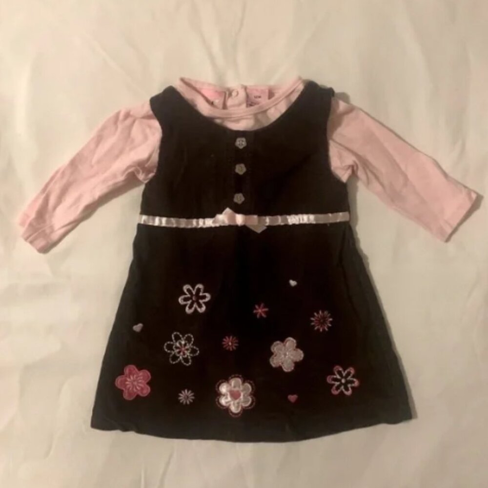 Corduroy Chocolate Brown Sleeveless Dress Pink Onesie